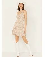 Wild Moss Women's Paisley Print Knot Front Mini Dress