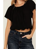 Wild Moss Women's Flutter Sleeve Peasant Top
