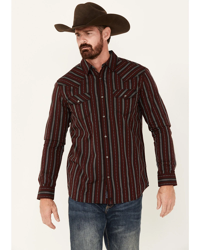 Moonshine Spirit Men's Striped Print Long Sleeve Snap Western Shirt