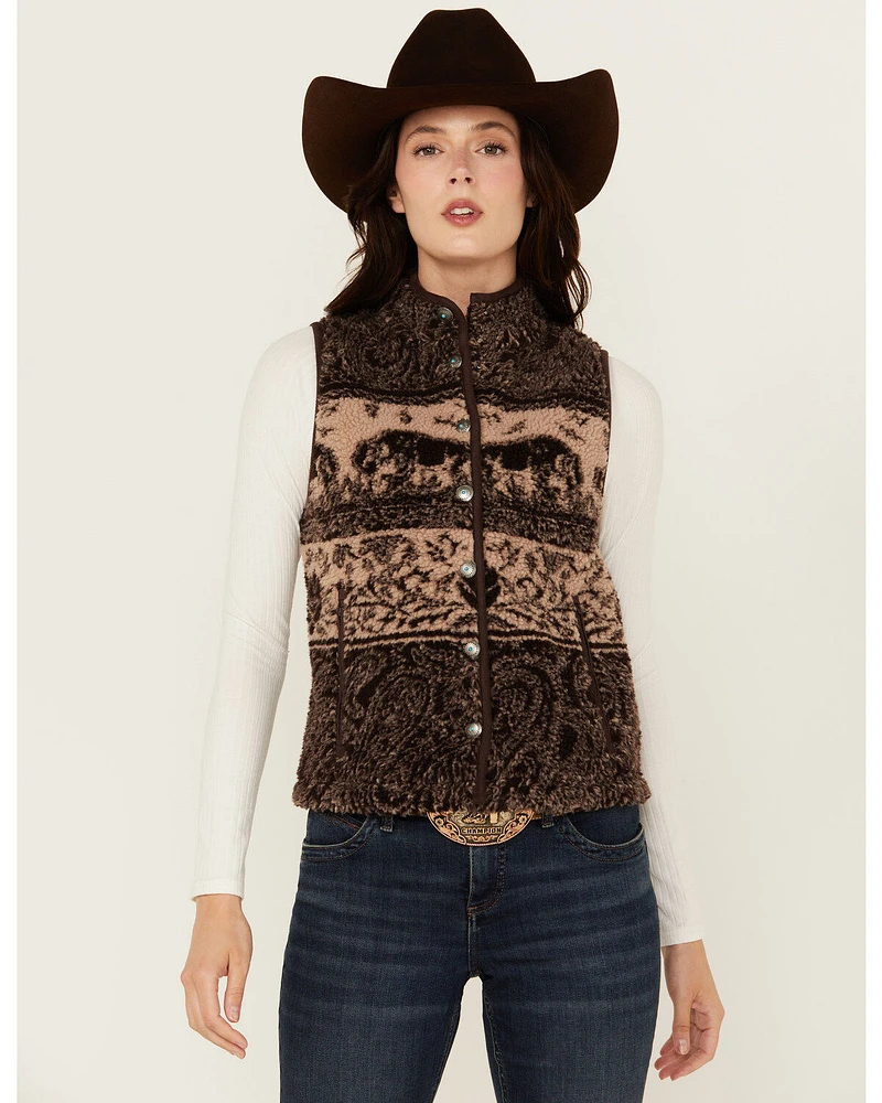 Shyanne Women's Buffalo Print Snap Sherpa Vest