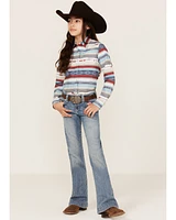 Roper Girls' West Made Southwestern Stripe Print Long Sleeve Western Snap Shirt