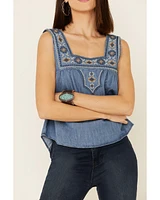 Wrangler Retro Women's Americana Chambray Embroidered Neck Tank Top