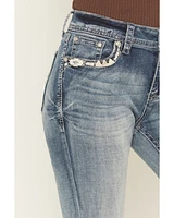 Grace LA Women's Medium Wash Mid Rise Geo Embroidered Bootcut Stretch Denim Jeans