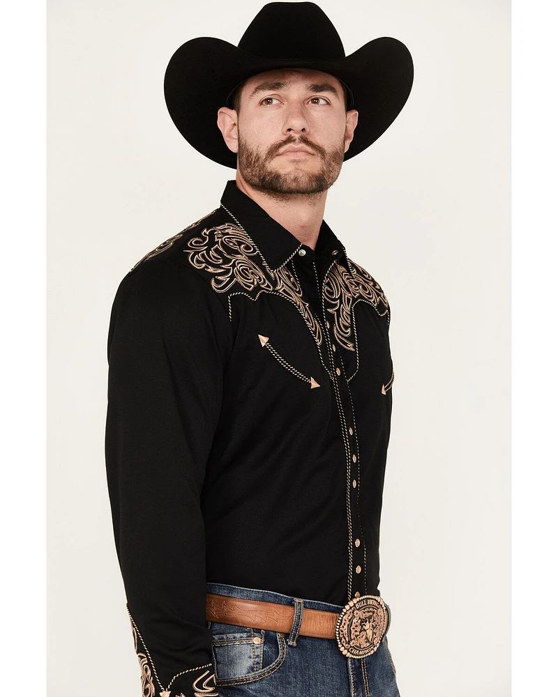 Scully Men's Embroidered Scroll Long Sleeve Snap Western Shirt