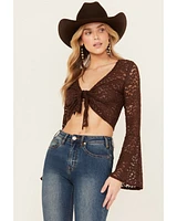 Shyanne Women's Lace Tie Front Bell Sleeve Top