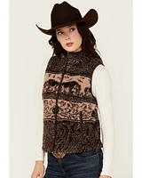 Shyanne Women's Buffalo Print Snap Sherpa Vest