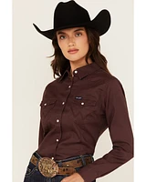 Wrangler Retro Women's Solid Long Sleeve Snap Western Shirt