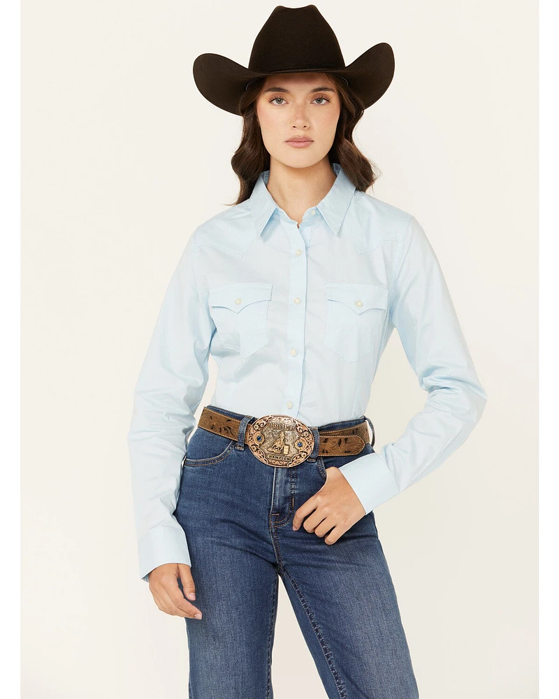 Wrangler Retro Women's Solid Long Sleeve Button-Down Stretch Western Shirt
