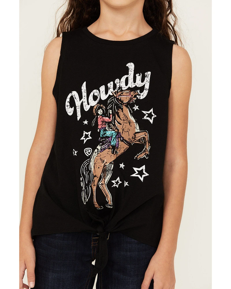 Rock & Roll Denim Girls' Howdy Tie Front Tank
