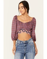 Beyond The Radar Women's Border Print Tie Back Top