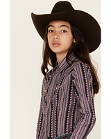 Cruel Girl Girls' Wallpaper Stripe Print Long Sleeve Western Pearl Snap Shirt