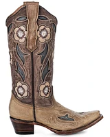 Circle G Women's Floral Inlay Western Boots - Snip Toe
