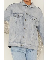 The Dylan Jacket by DanielXDiamond: Women's Blue Denim With Silver Fringe