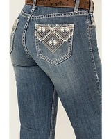 Rock & Roll Denim Women's Medium Wash Mid Rise Geo Print Stretch Bootcut Jeans
