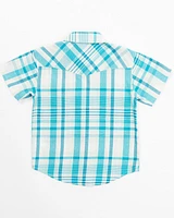 Shyanne Toddler Girls' Embroidered Plaid Print Short Sleeve Western Pearl Snap Shirt