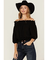 Wild Moss Women's Solid Smocked Off The Shoulder Top