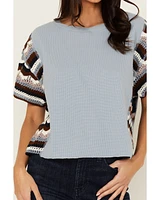 Cleo + Wolf Women's Ashton Mixed Media Short Sleeve Thermal Shirt