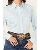 Wrangler Retro Women's Solid Long Sleeve Button-Down Stretch Western Shirt