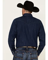 Wrangler Men's Dark Denim Solid Long Sleeve Snap Western Shirt