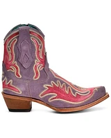 Corral Women's Polymer Overlay and Neon Embroidered Zipper Ankle Boots - Snip Toe