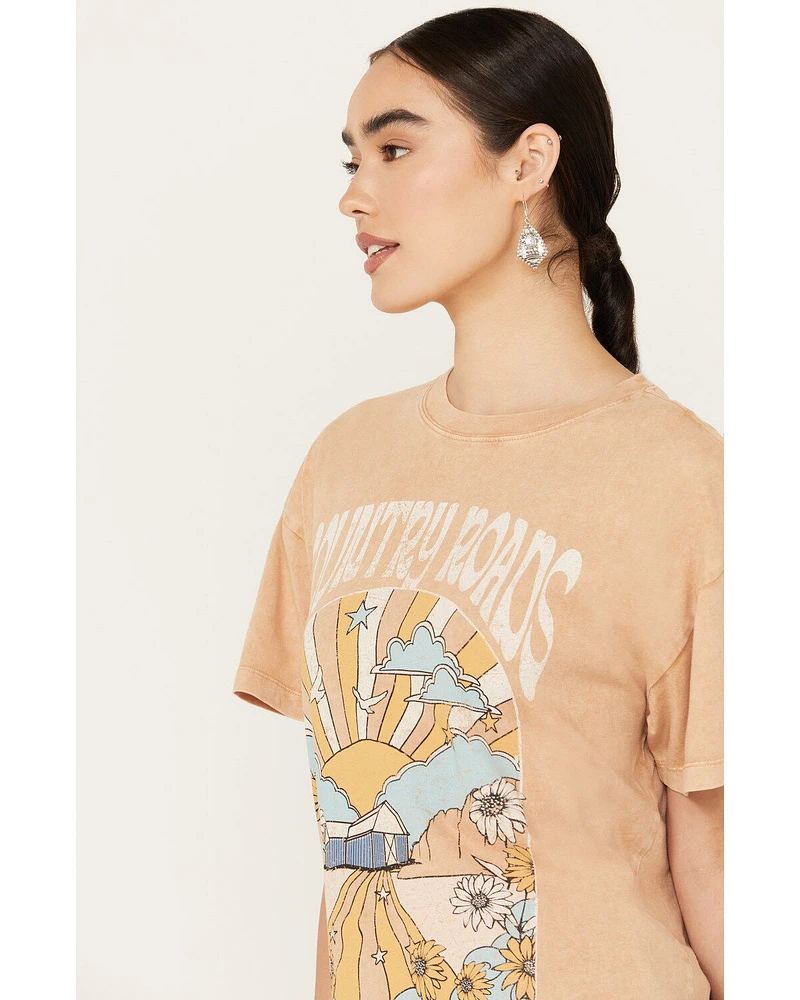 Cleo + Wolf Women's Country Roads Short Sleeve Oversized Graphic Tee
