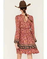 Wild Moss Women's Floral Print Long Sleeve Mini Dress