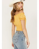 Cleo + Wolf Women's Knit Eyelet Smocked Crop Top