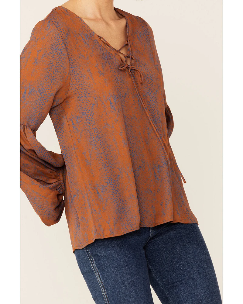Saints & Hearts Snake Print Tie Front Blouse
