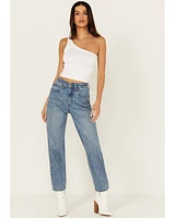 Rock & Roll Denim Women's Medium Wash High Rise Rhinestone Cropped Straight Jeans