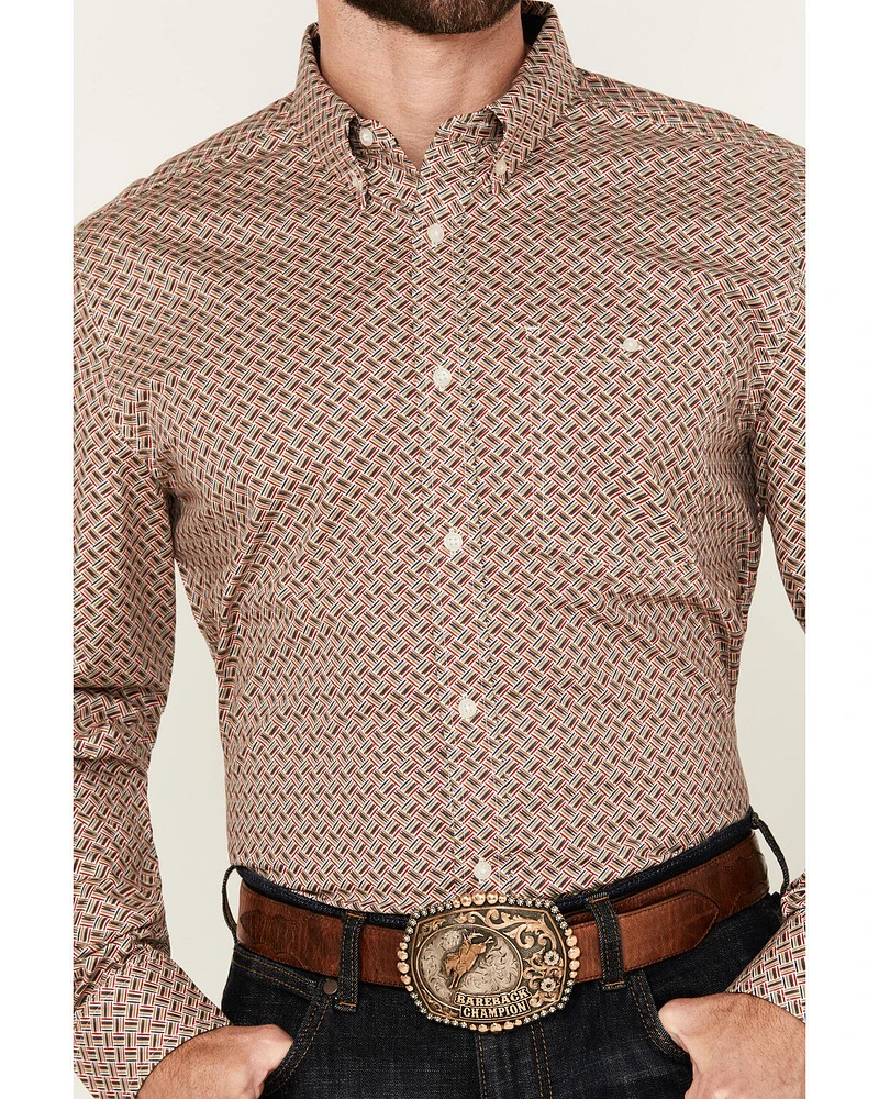 RANK 45® Men's Wallace Geo Print Long Sleeve Button-Down Stretch Western Shirt