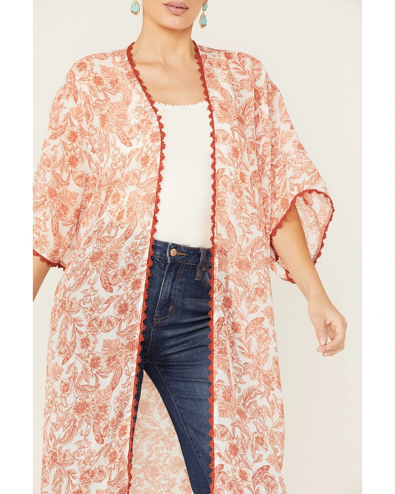 Wild Moss Women's Floral Print Sheer Kimono