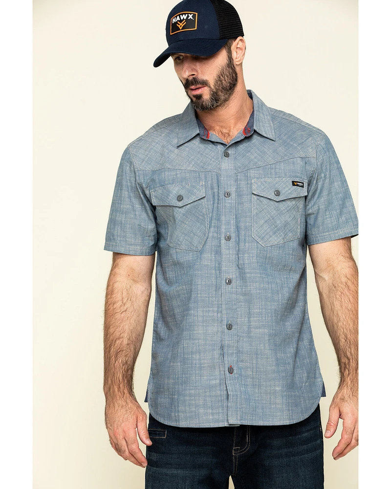 Hawx Men's Rancho Chambray Solid Short Sleeve Work Shirt