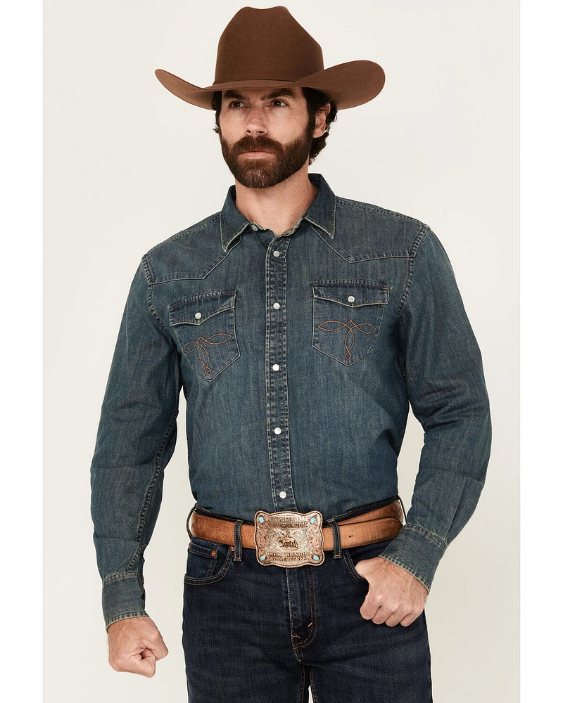 Cody James Men's Medium Wash Denim Long Sleeve Pearl Snap Western Shirt