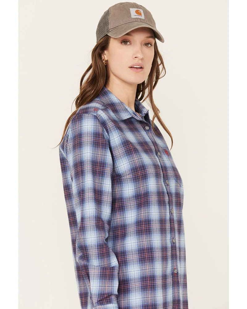 Ariat Women's FR Plaid Print Long Sleeve Button Down Work Shirt