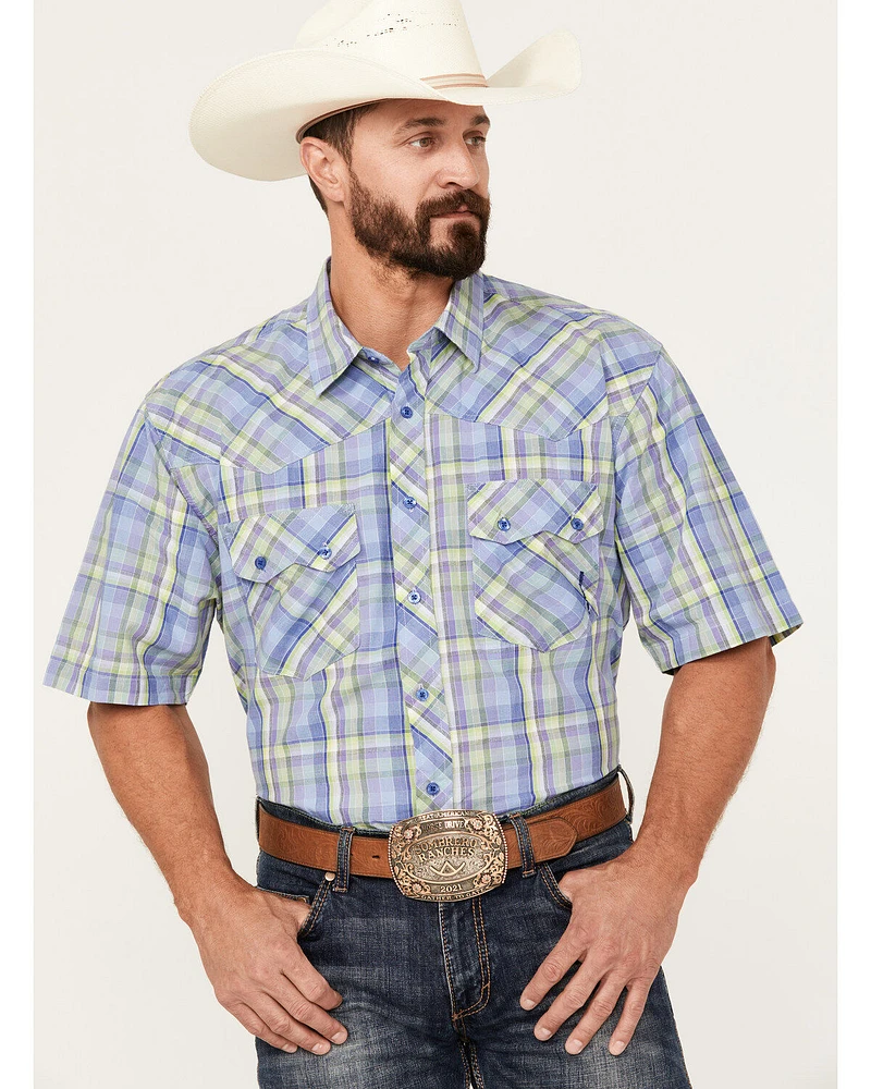Resistol Men's Miramar Plaid Print Short Sleeve Button Down Western Shirt