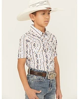 Rock & Roll Denim Boys' Southwestern Print Short Sleeve Button-Down Polo