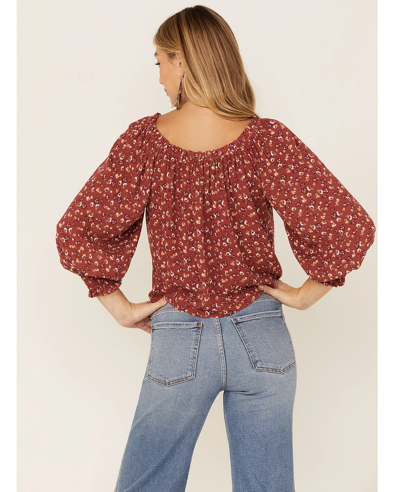 Wild Moss Women's Rust Floral Peasant Top