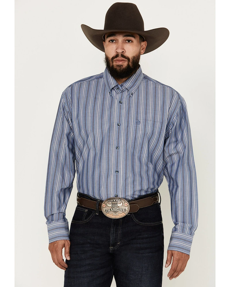 George Strait by Wrangler Men's Striped Long Sleeve Button-Down Western Shirt - Big