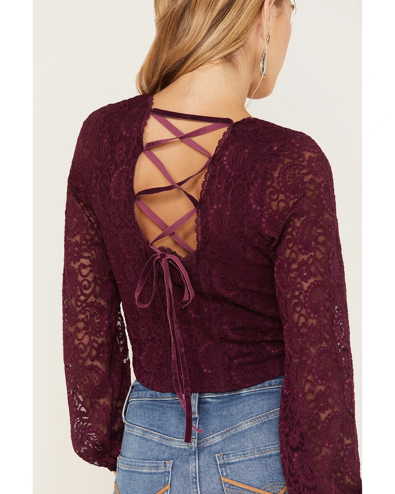 Idyllwind Women's Date Night Floral Lace Crop Top