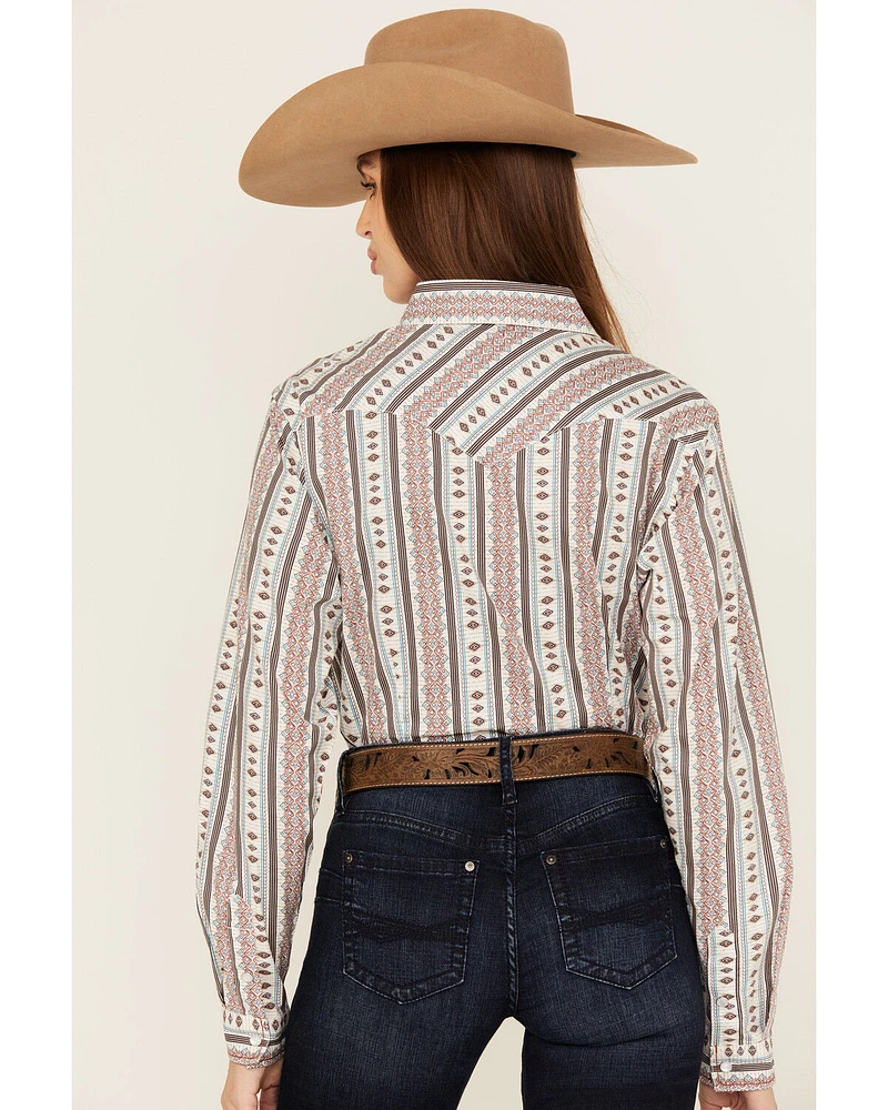 Rough Stock by Panhandle Women's Southwestern Striped Long Sleeve Pearl Snap Stretch Western Shirt