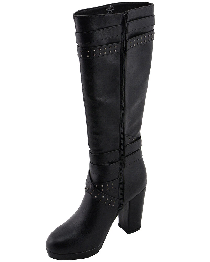 Milwaukee Leather Women's Platform Heel Studded Strap Boot - Round Toe