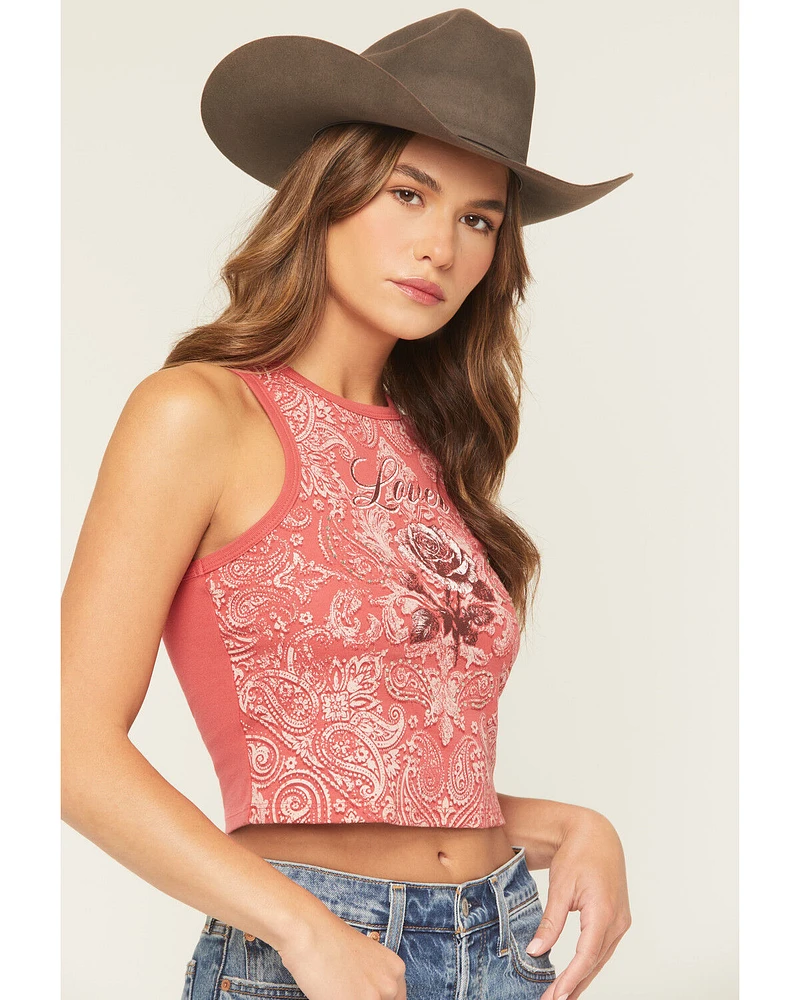 Originality Women's Bandana Rose Print Cropped Tank Top
