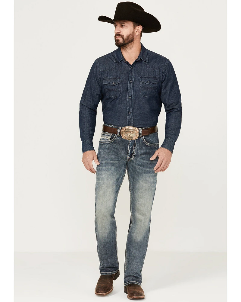 Rock & Roll Denim Men's Double Barrel Medium Vintage Wash Relaxed Stackable Bootcut Stretch Jeans