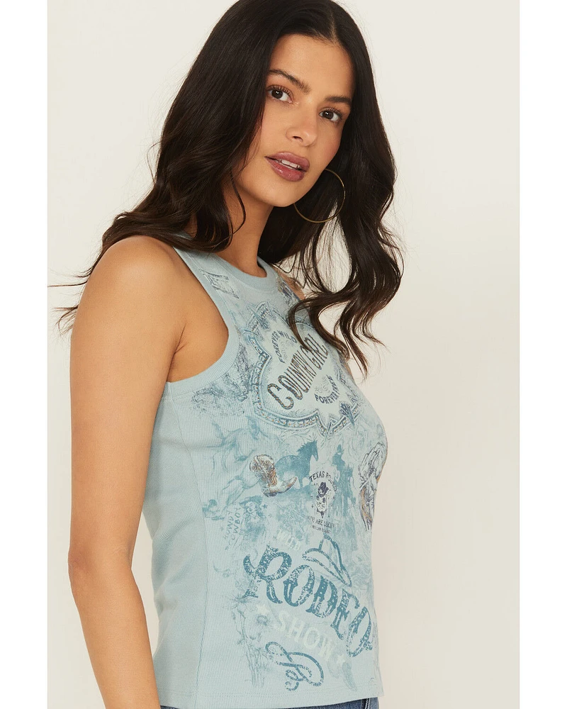 Shyanne Women's Rhinestone Icon Rib Knit Graphic Tank