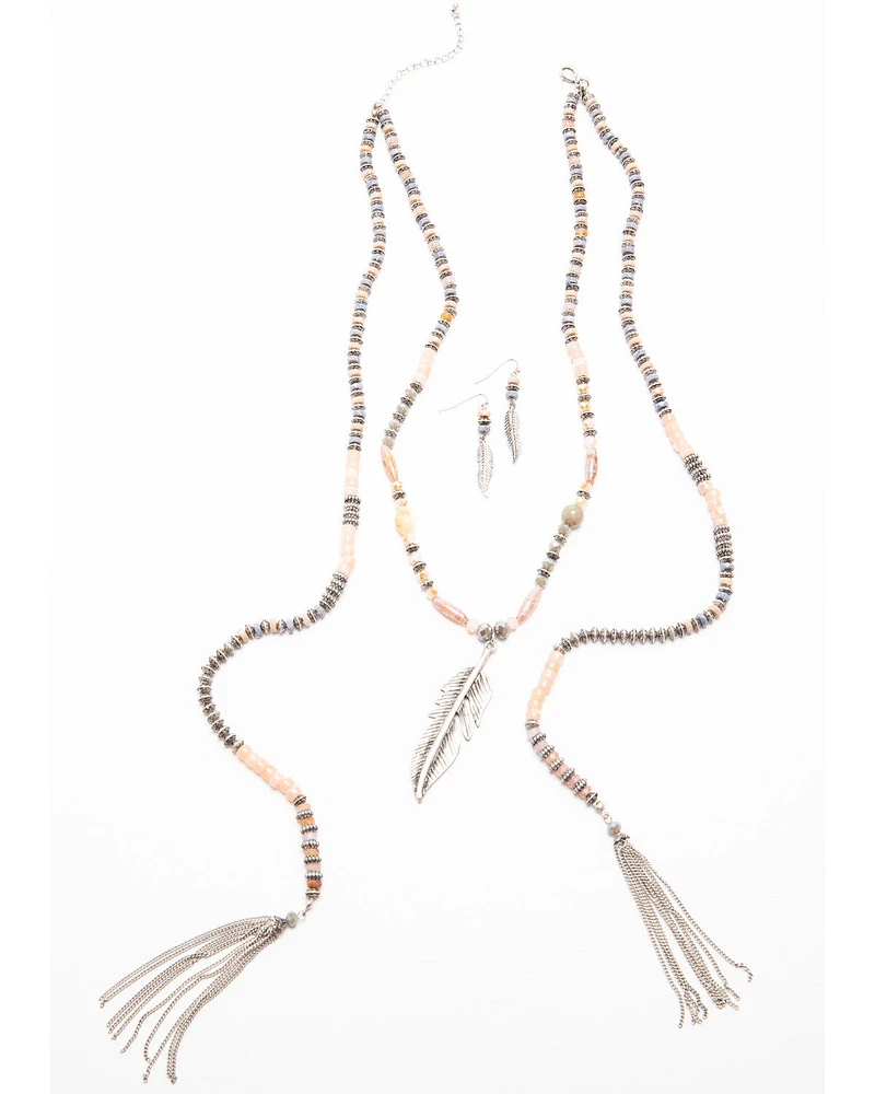 Shyanne Women's Moonlit Feather Beaded Wrap Jewelry Set - 2 Piece
