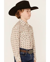 Rock & Roll Denim Boys Geo Print Long Sleeve Pearl Stretch Snap Western Shirt