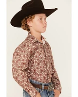 Rock & Roll Denim Boys' Paisley Print Long Sleeve Pearl Snap Stretch Western Shirt
