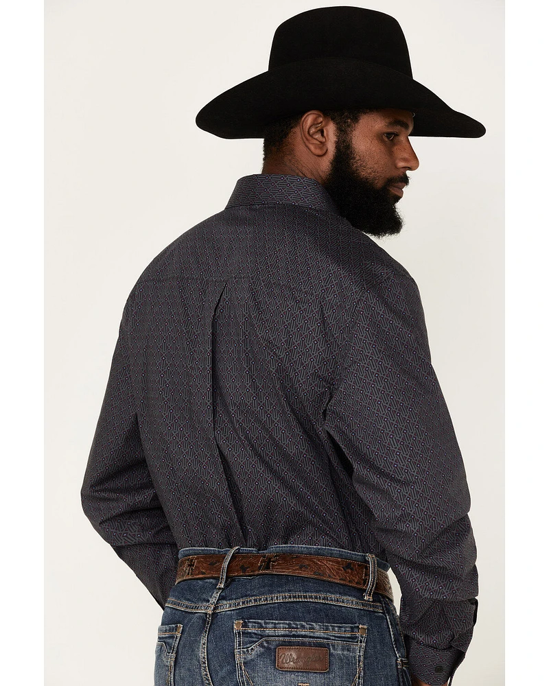 RANK 45® Men's Wayne Geo Print Long Sleeve Button-Down Stretch Western Shirt