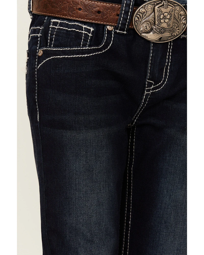 Shyanne Little Girls' Dark Wash Embroidered Half-Circle Pocket Bootcut Jeans