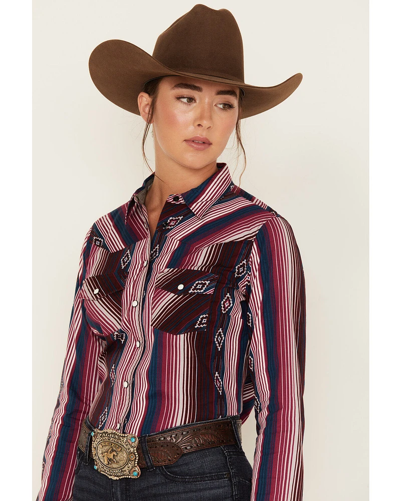 RANK 45® Women's Southwestern Stripe Print Heritage Snap Stretch Western Riding Shirt